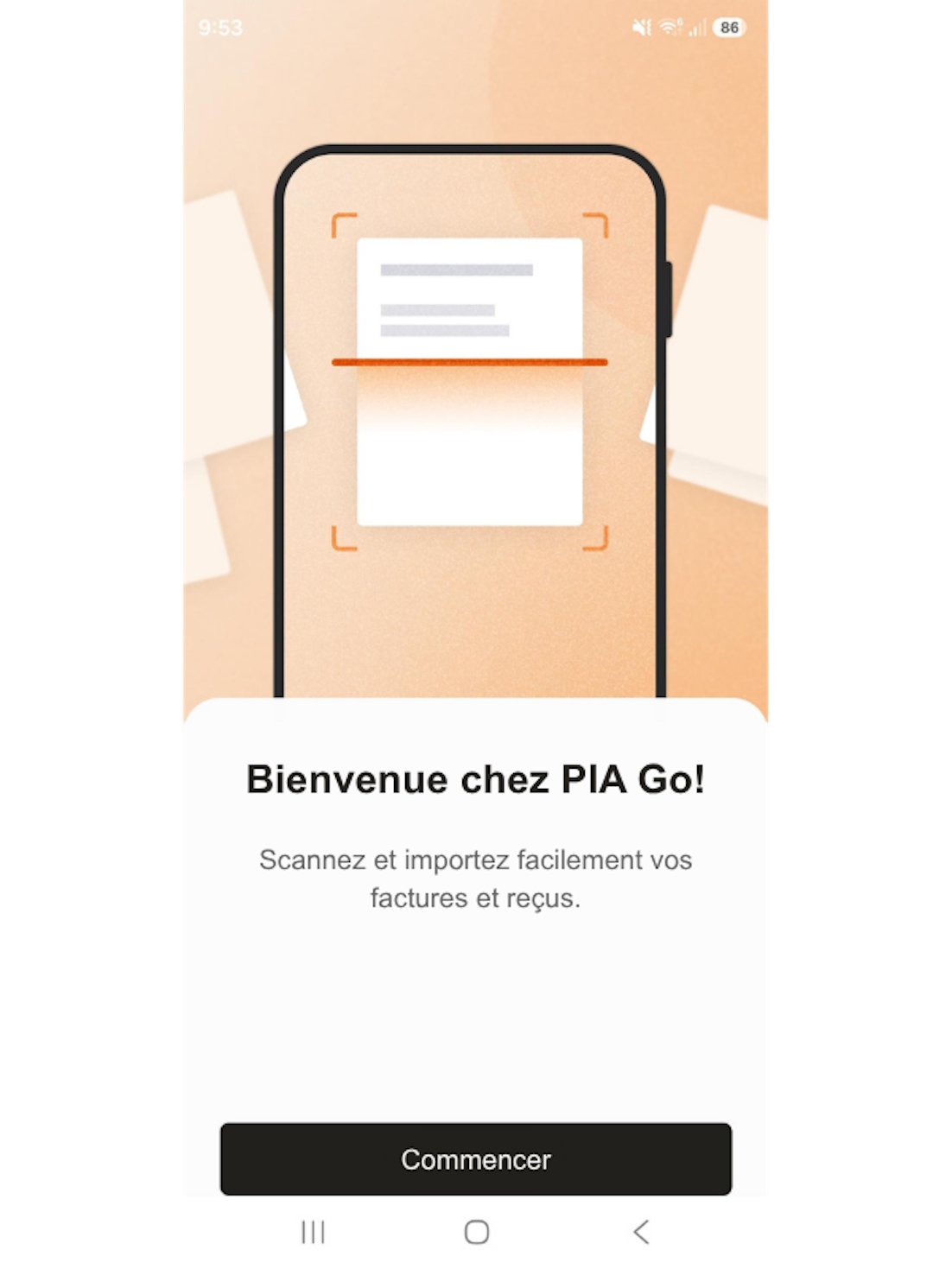 L'écran d'accueil de l'app PIA Go!