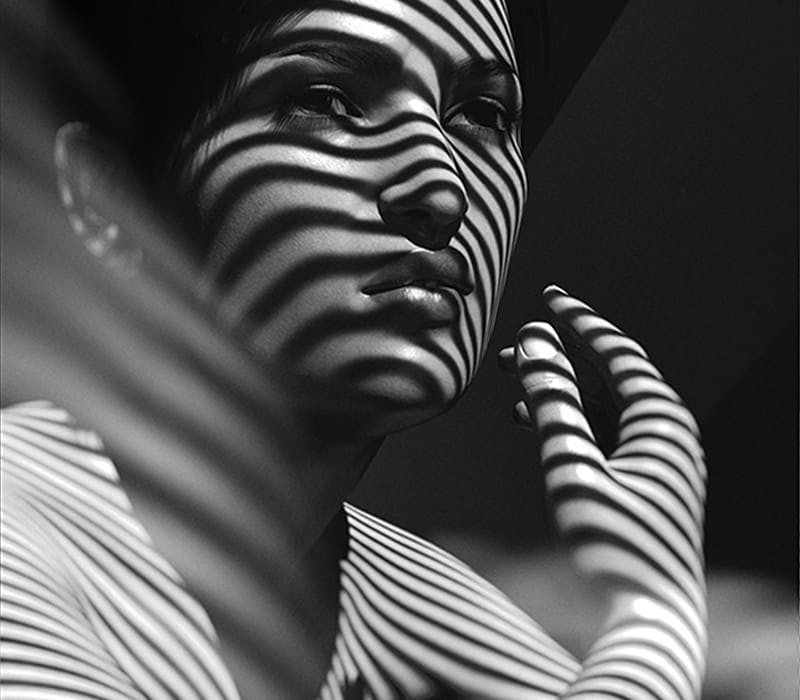 woman with shadows on her face