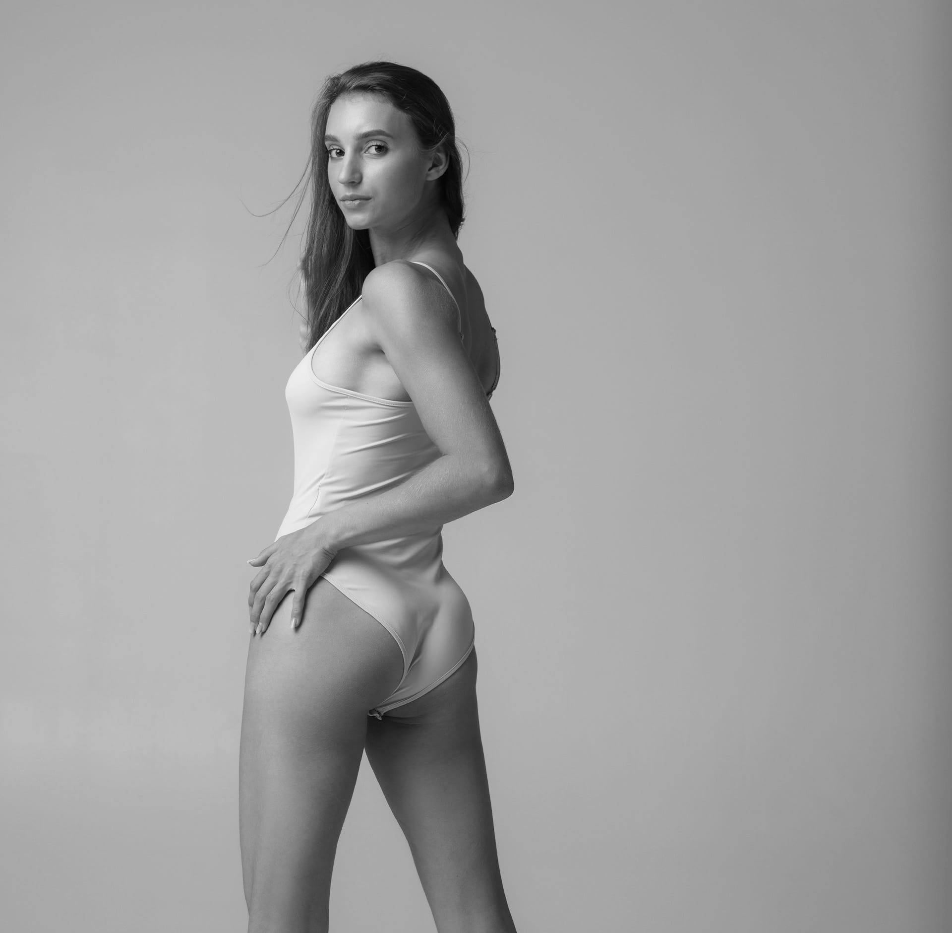 Woman posing in leotard