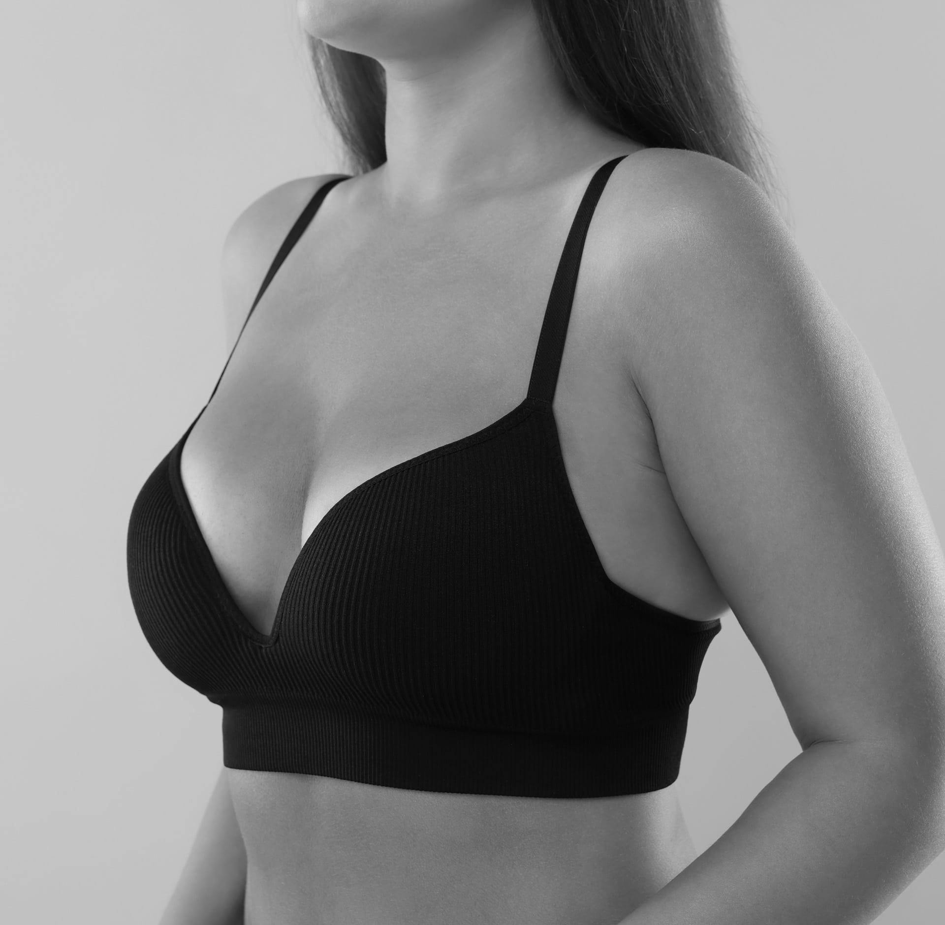 Woman wearing black bra