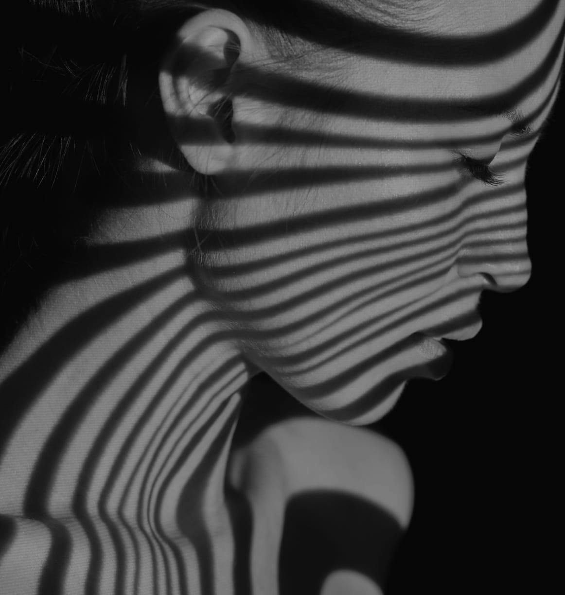 Black and white image of a woman's face