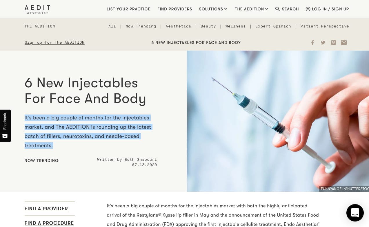 “6 New Injectables For Face And Body” July 13 2020