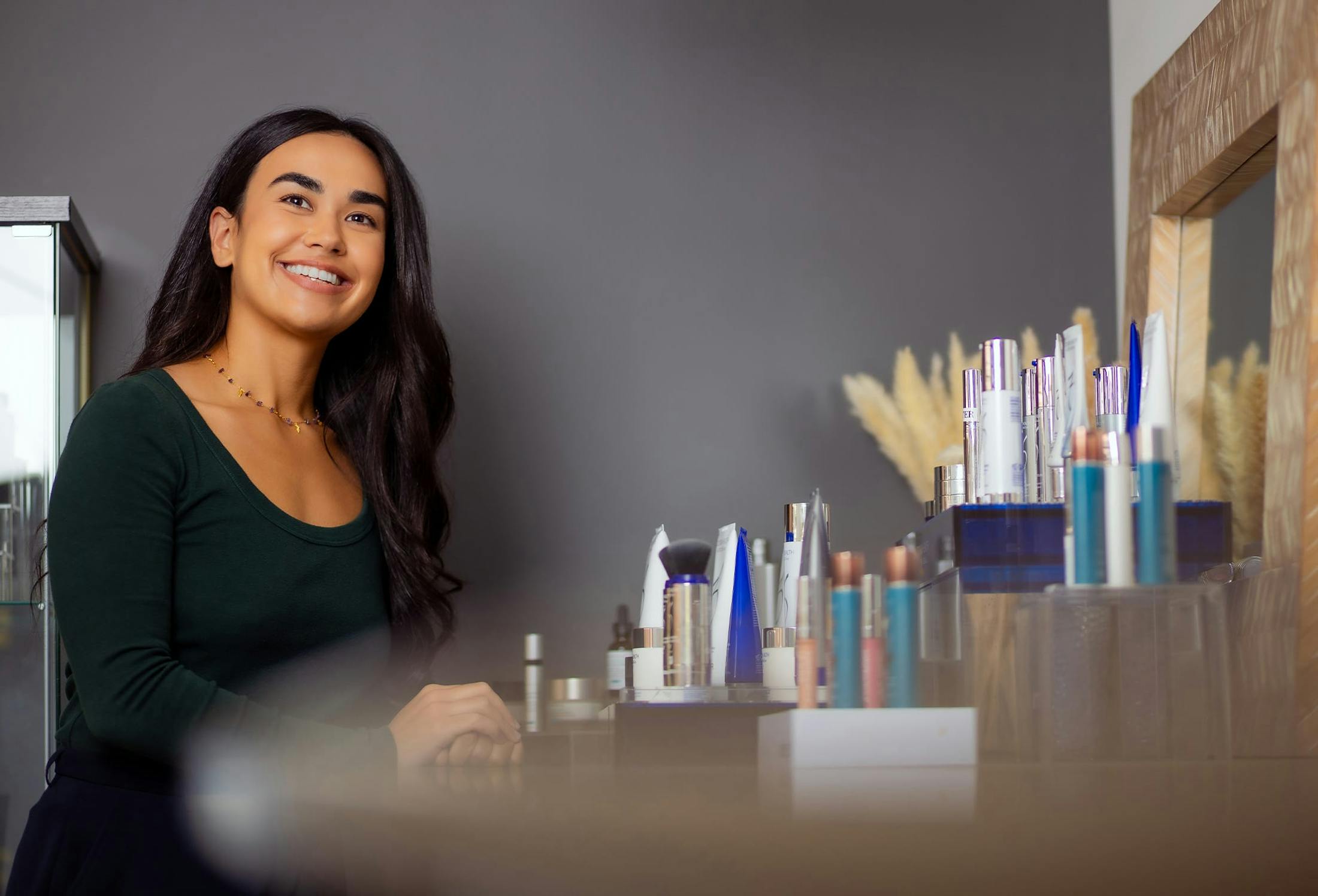 woman standing near products