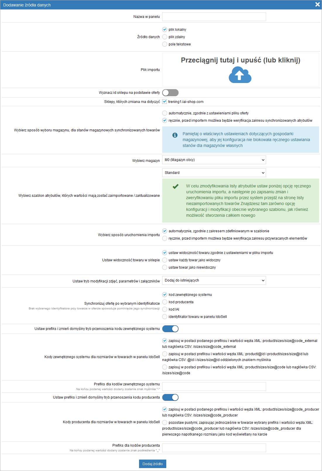 Ustawienia importu 1/2