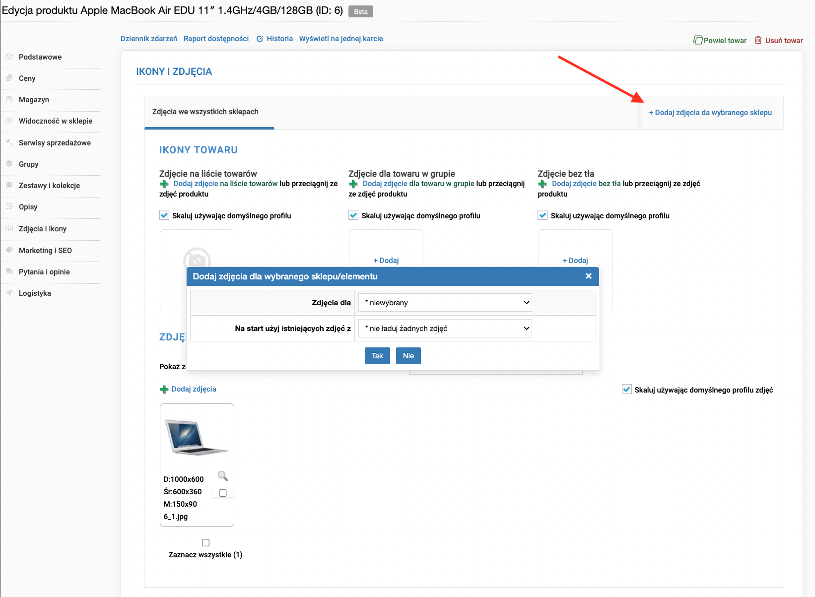 Konfiguracja zdjęć produktów