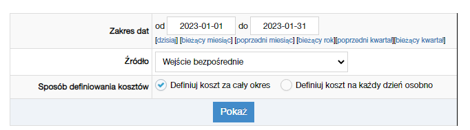 Definiowanie kosztów wejść
