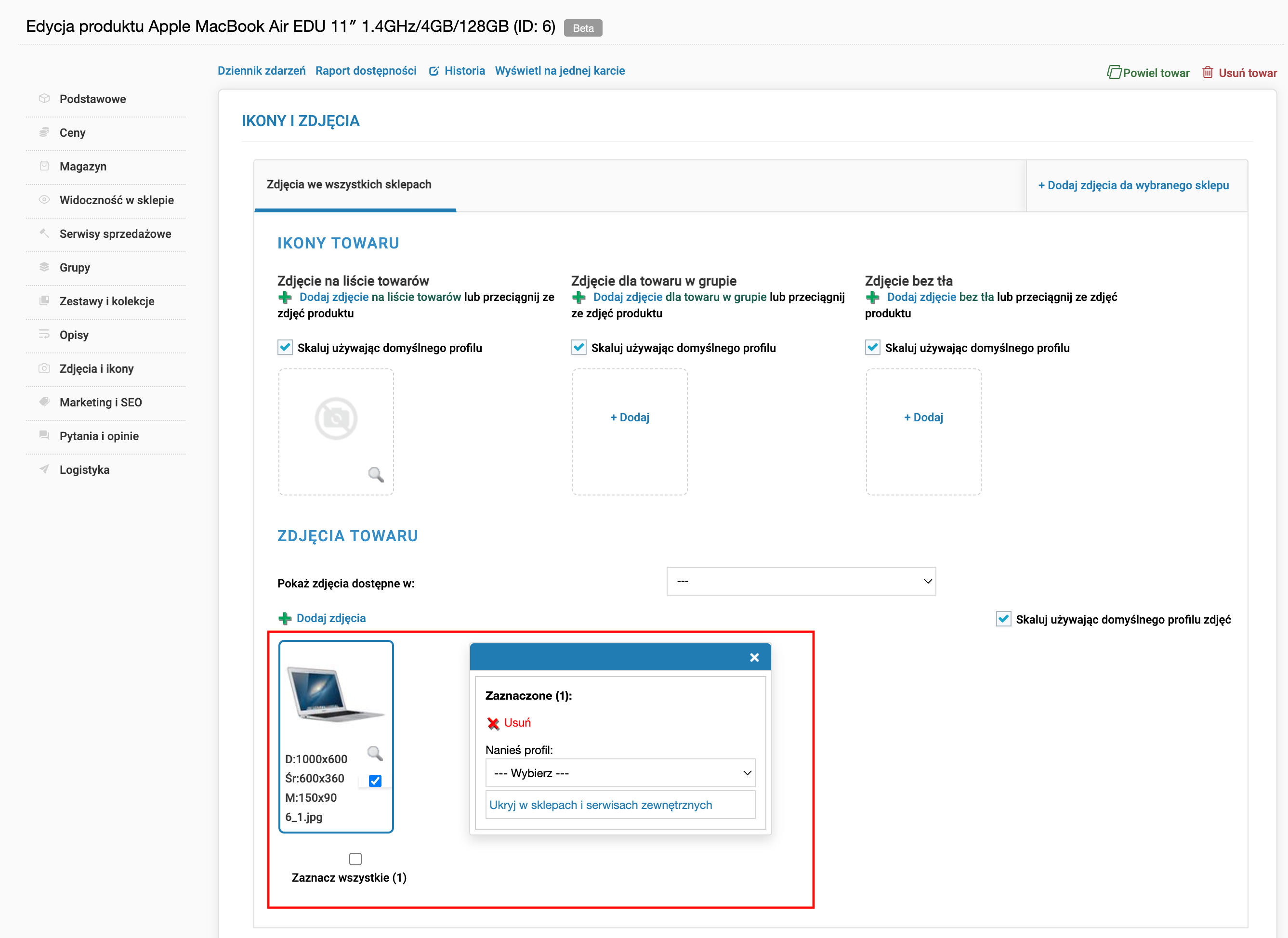 Konfiguracja zdjęć produktów