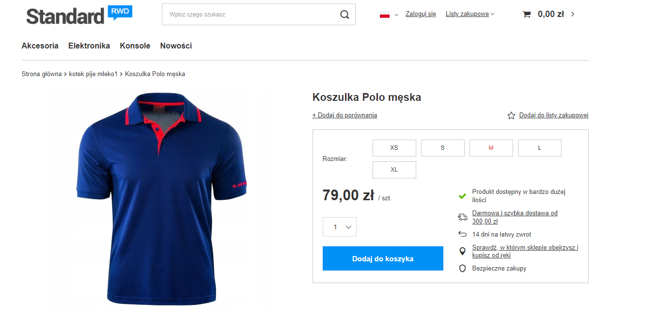 Wygląd rozmiarów na podstawie przykładowego towaru