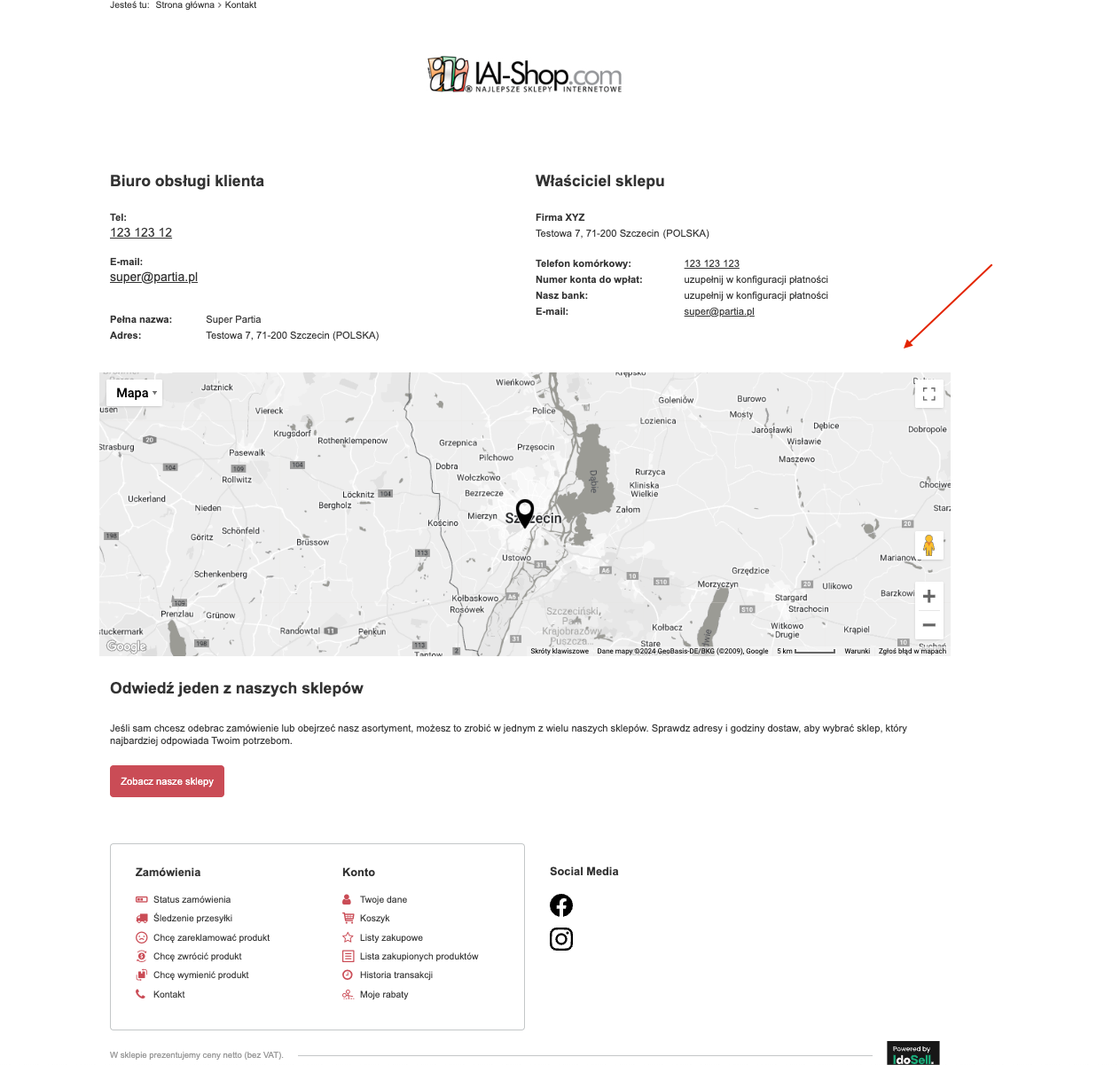 Mapa widoczna na stronie /contact