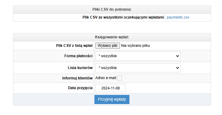 Przyjmowanie wpłat na podstawie pliku CSV