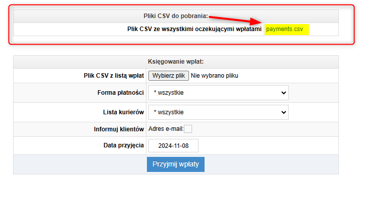 Przyjmowanie wpłat na podstawie pliku CSV