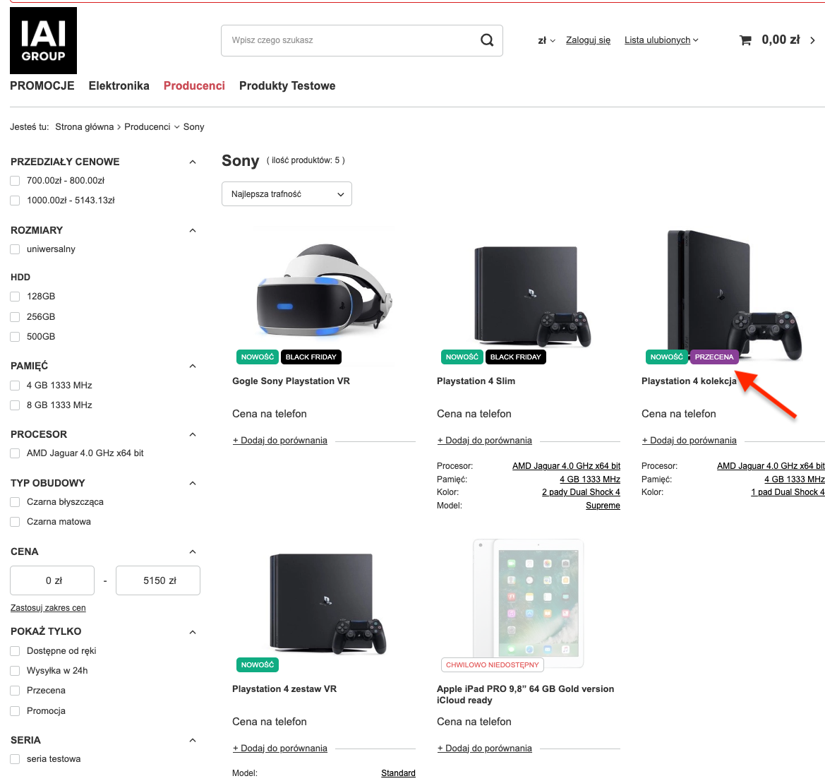 Zaznaczenie etykiety towaru na liście produktów