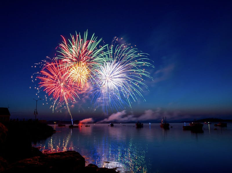 Fireworks over a body of water
