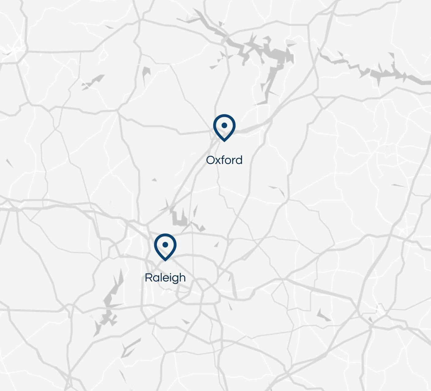 Map of Oxford and Raleigh