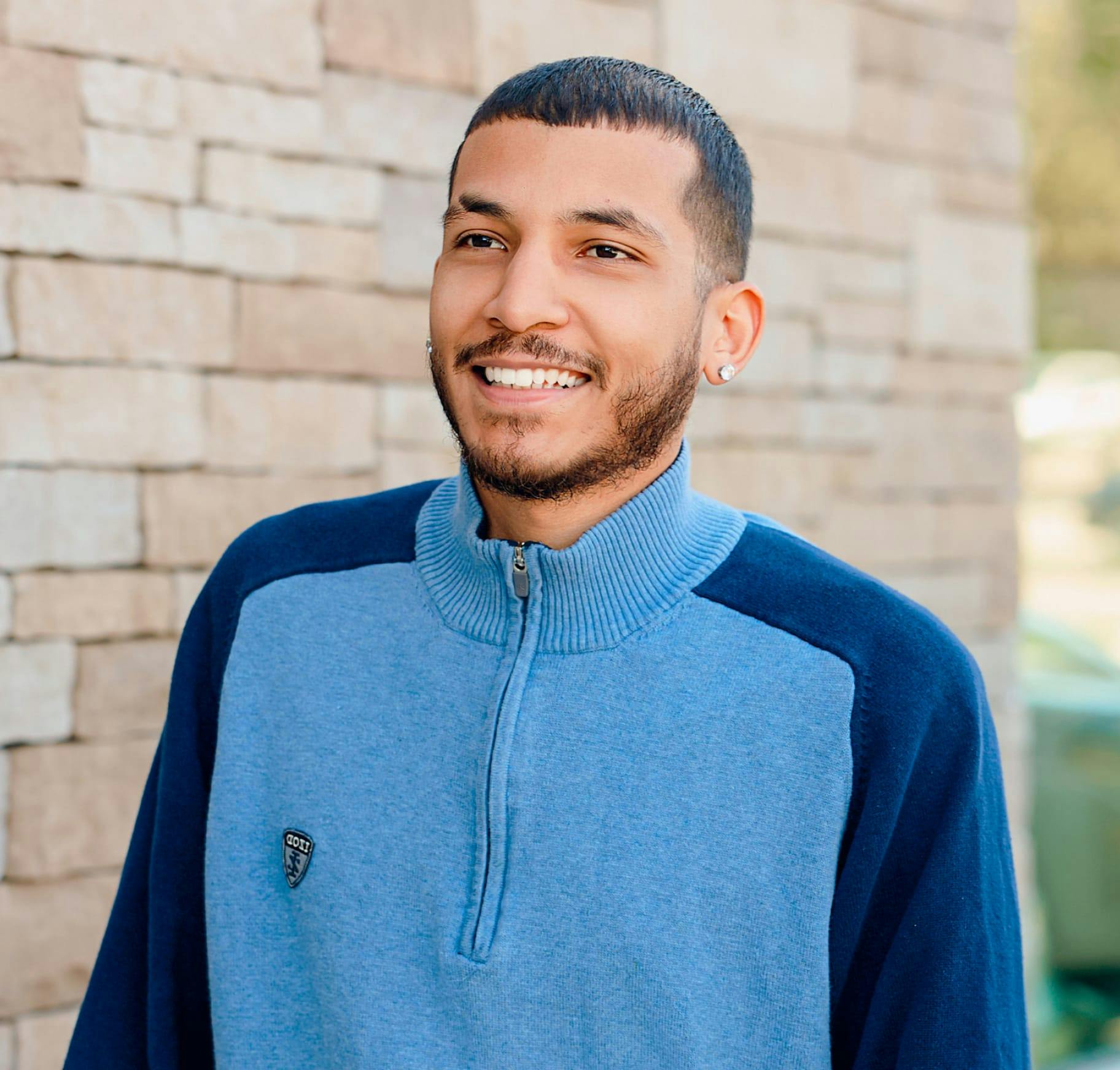 Man wearing a blue jacket