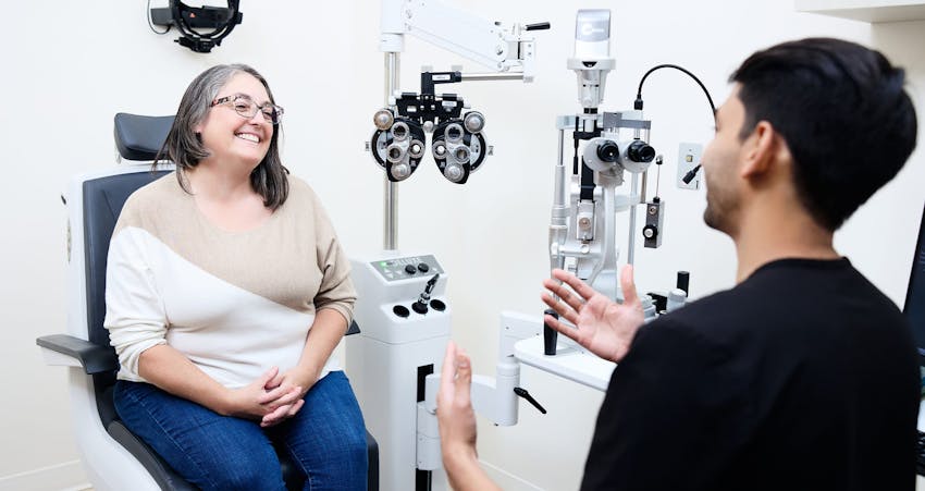 Doctor and patient smiling
