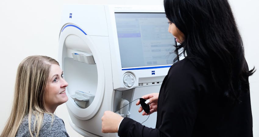 Woman and doctor during eye exam