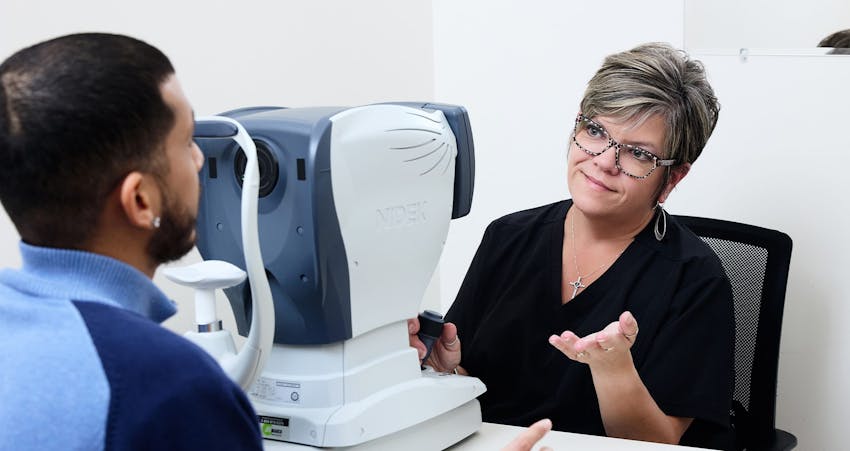 Doctor and man during eye exam
