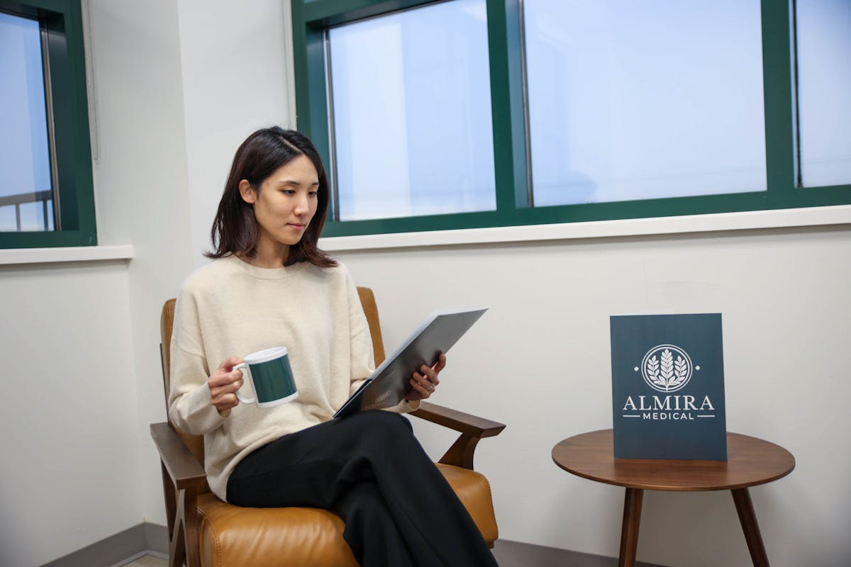 A patient relaxing in private lounge at almira medical