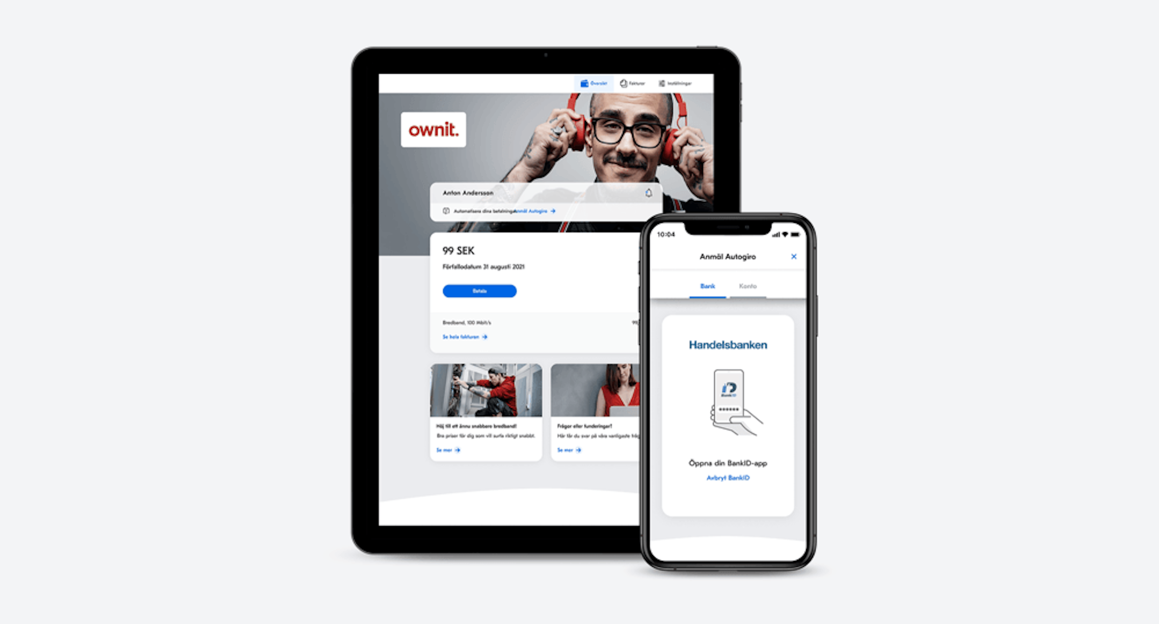Ownit's Version of Billogram on a tablet and a phone