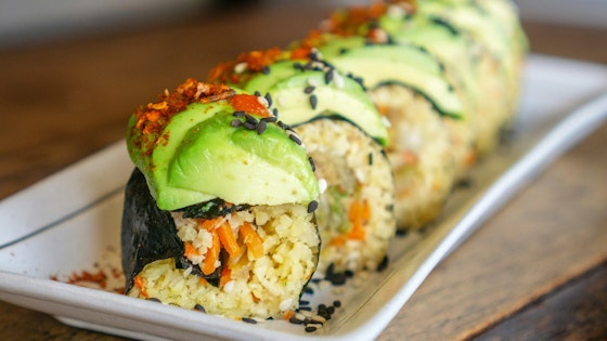 Vegan sushi on white plate