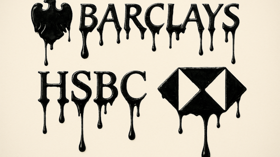 Bank logos dripping with oil