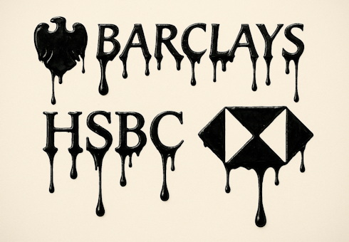 Bank logos dripping with oil