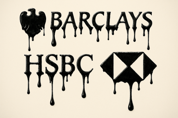 Bank logos dripping with oil