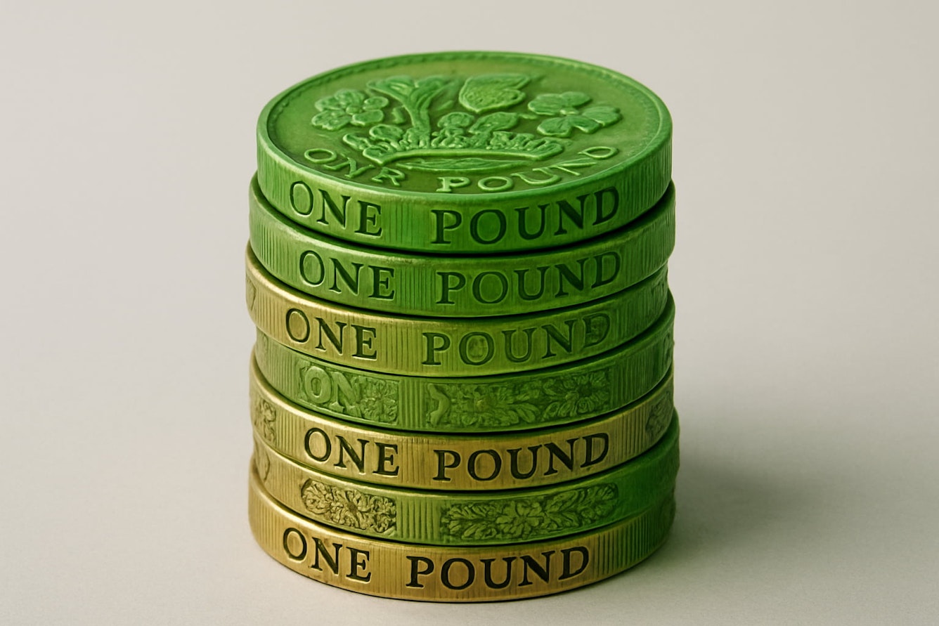 Pound coins turning green
