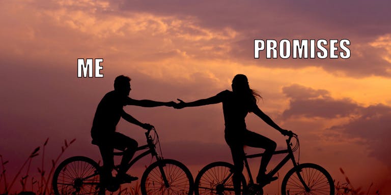 Async Adventures Header Photo by Everton Vila on Unsplash two people riding a bike, holding hands making promises