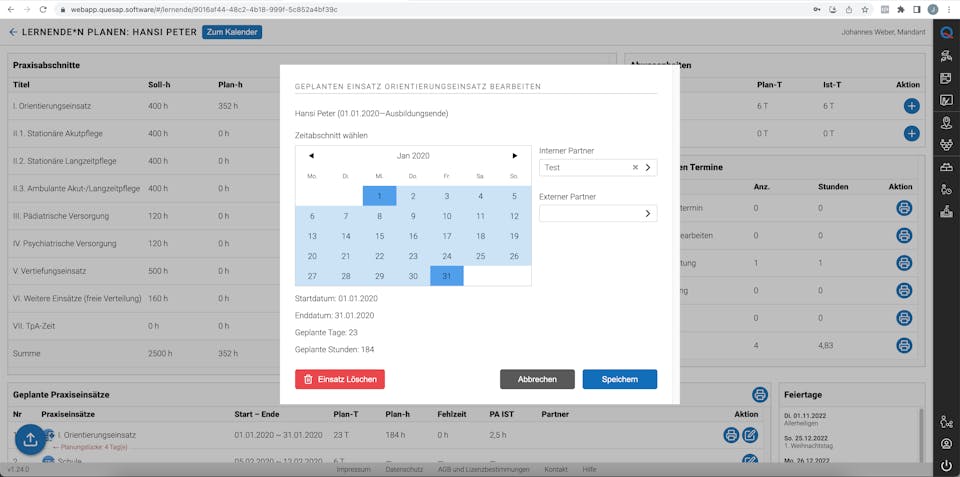 Quesap Web App Screenshot of the main dashboard