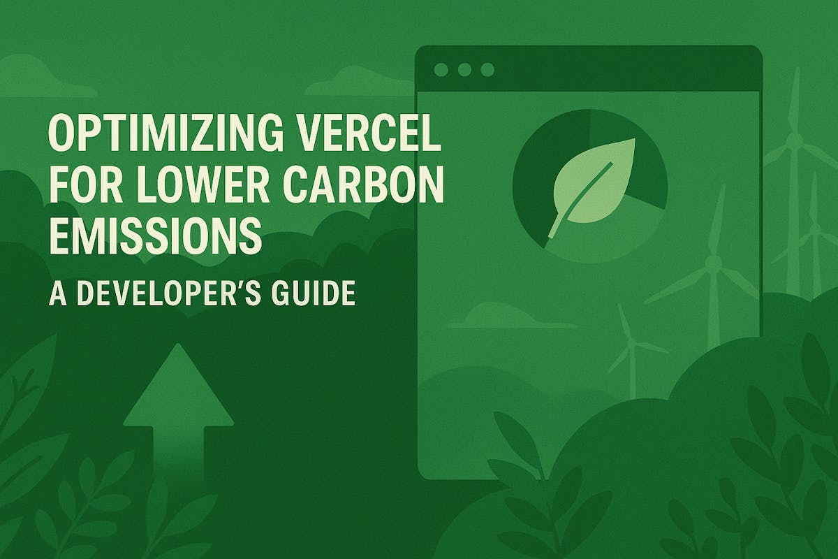 Vercel optimization guide for reducing carbon emissions featuring leaf and wind turbine symbols