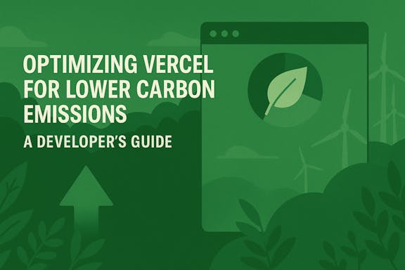 Vercel optimization guide for reducing carbon emissions featuring leaf and wind turbine symbols