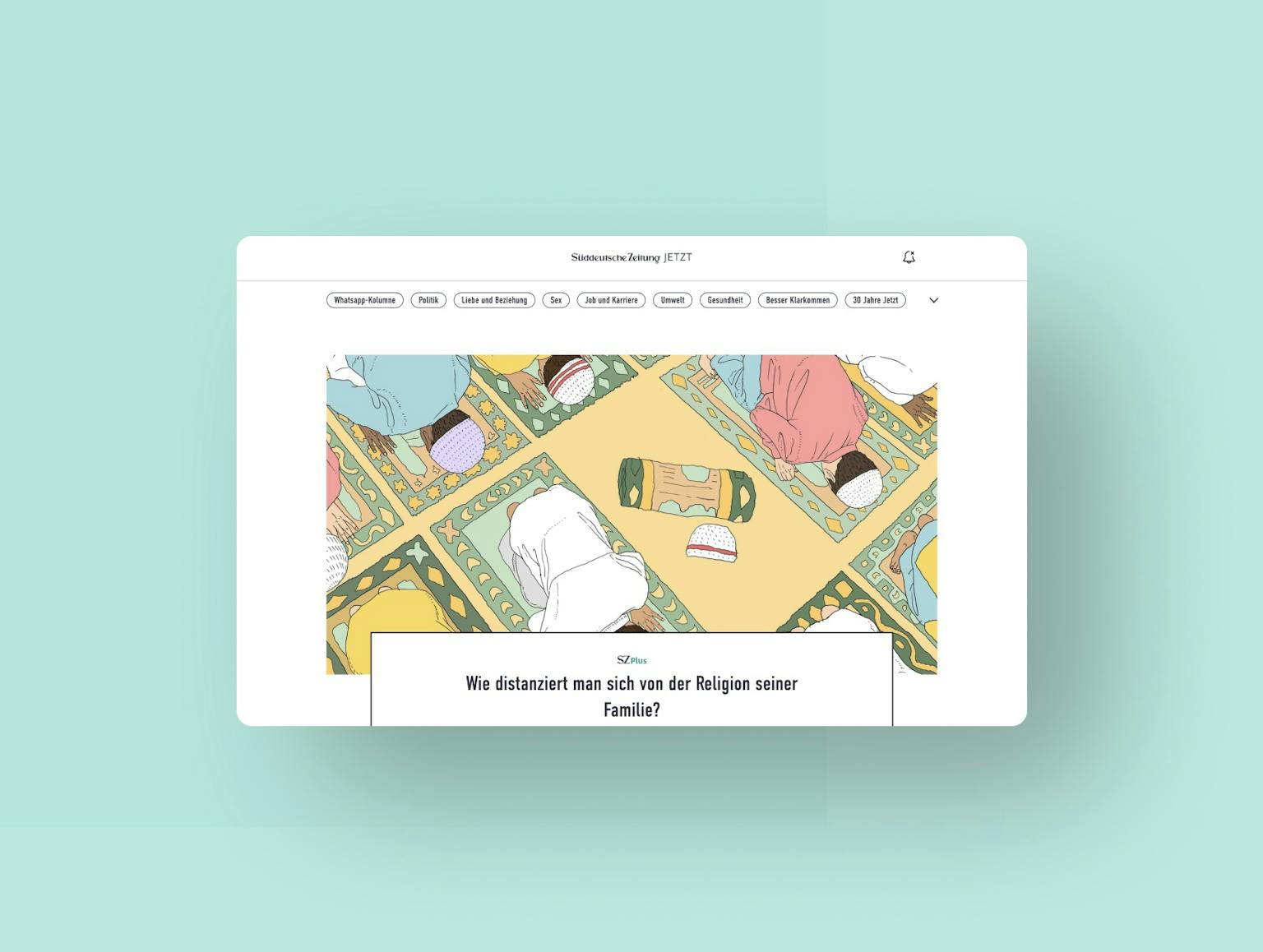 Wie distanziert man sich von der Religion seiner Familie? Illustration einer Familie beim gemeinsamen Lesen auf einer bunten Decke mit Büchern und Spielzeugen