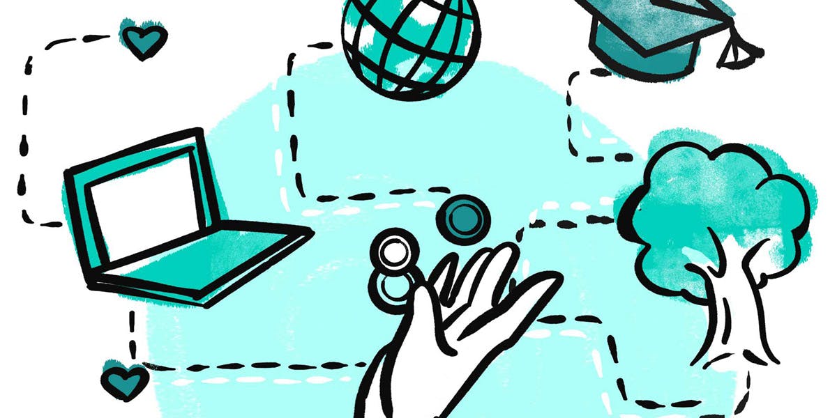 Illustration of a hand juggling donation projects