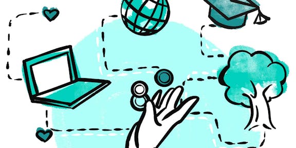 Illustration of a hand juggling donation projects