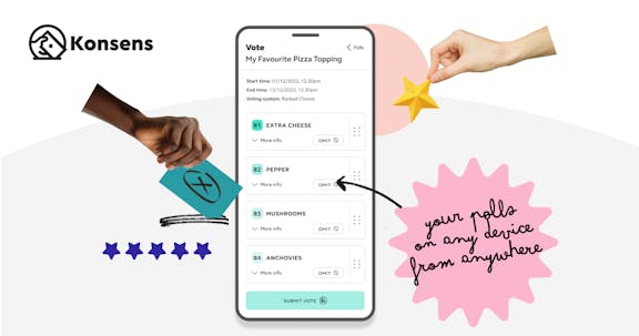 Konsens voting app interface displayed on smartphone