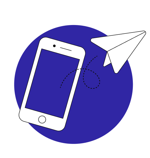 Smartphone with paper airplane icon representing communication and message sending