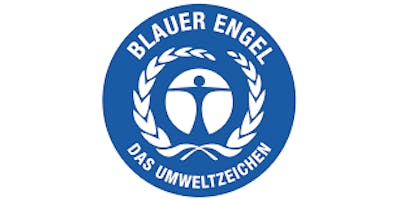 Blue Angel – The Environmental Label: certification logo featuring angel figure and laurel wreath on blue background