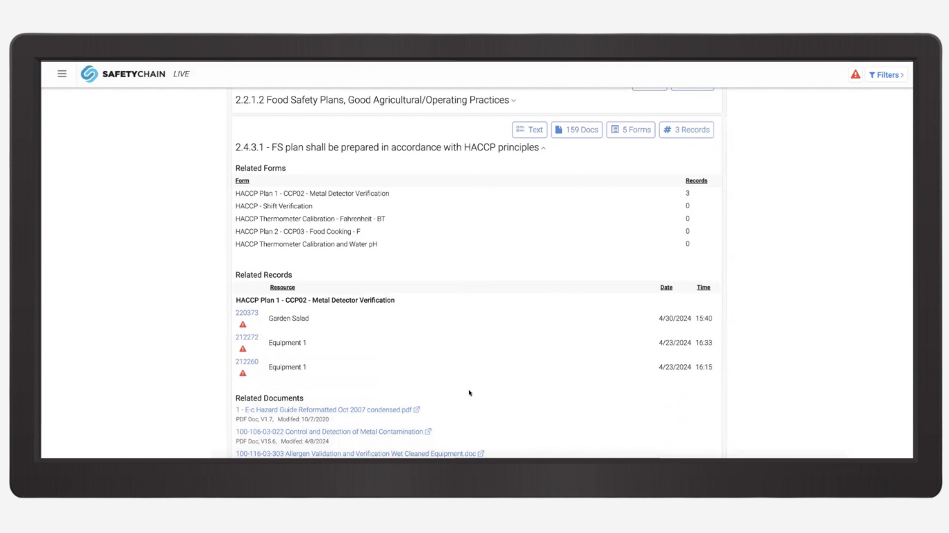 SafetyChain Software Food Safety Plans Dashboard