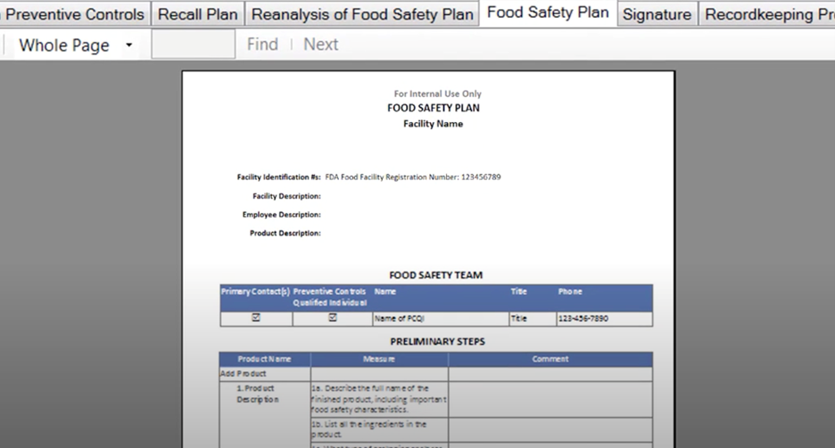 food safety plan document