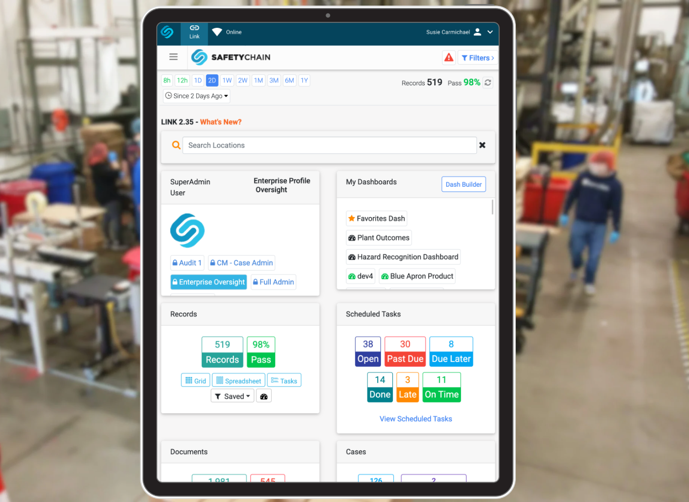 SafetyChain dashboard on a tablet