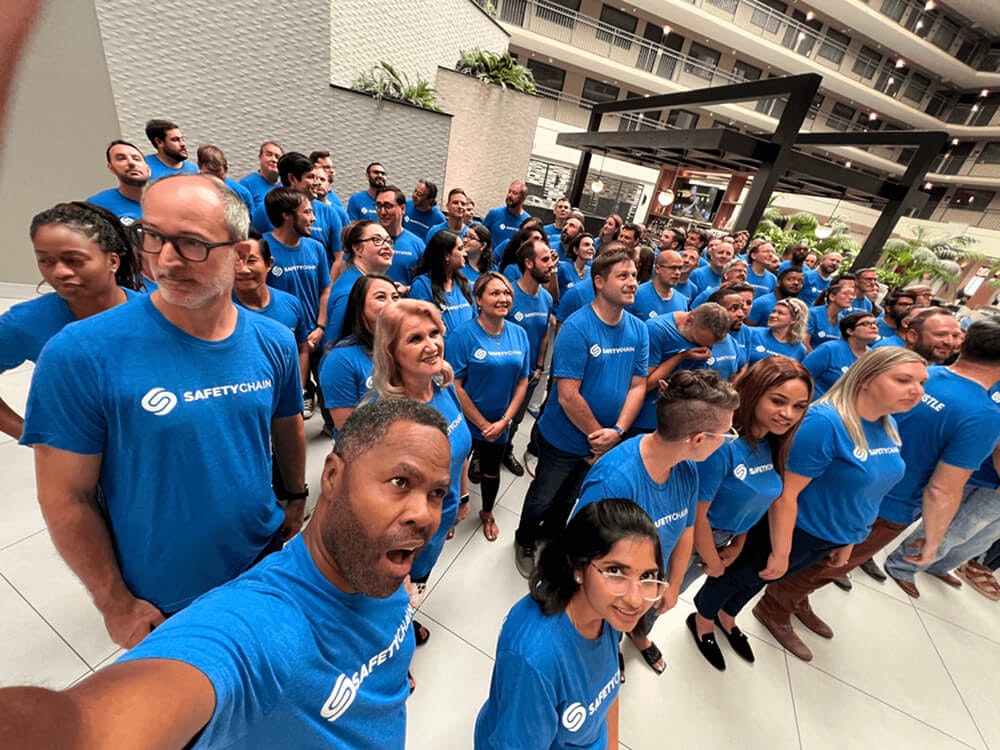 A group photo of SafetyChain employees having fun