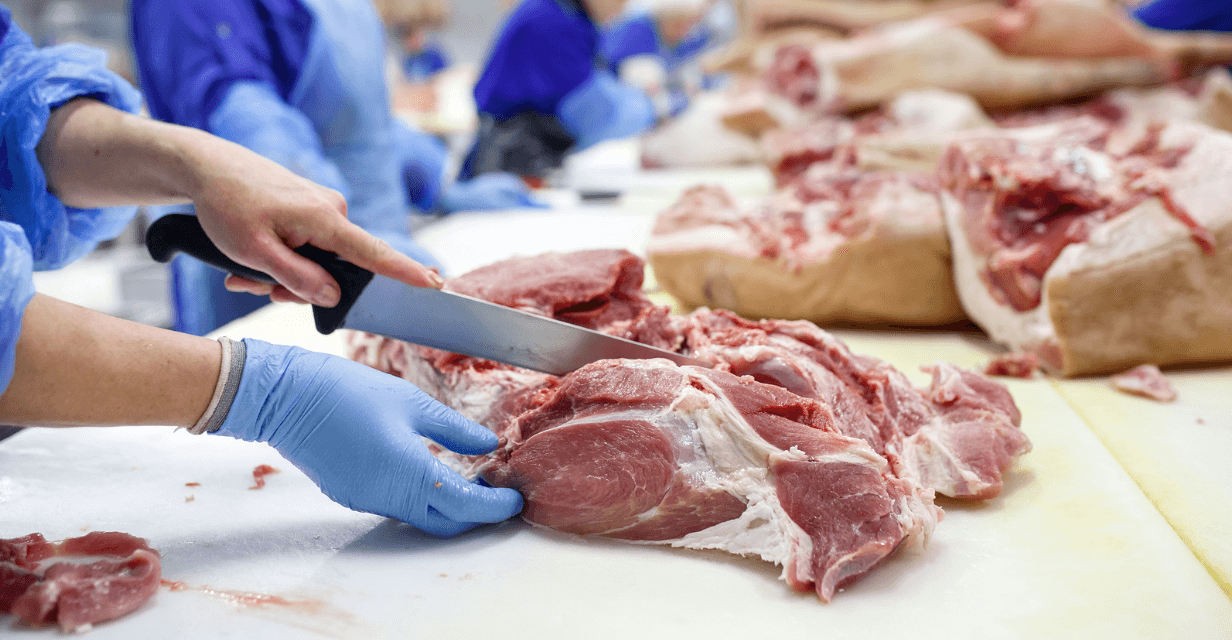 Meat processing in a manufacturing plant