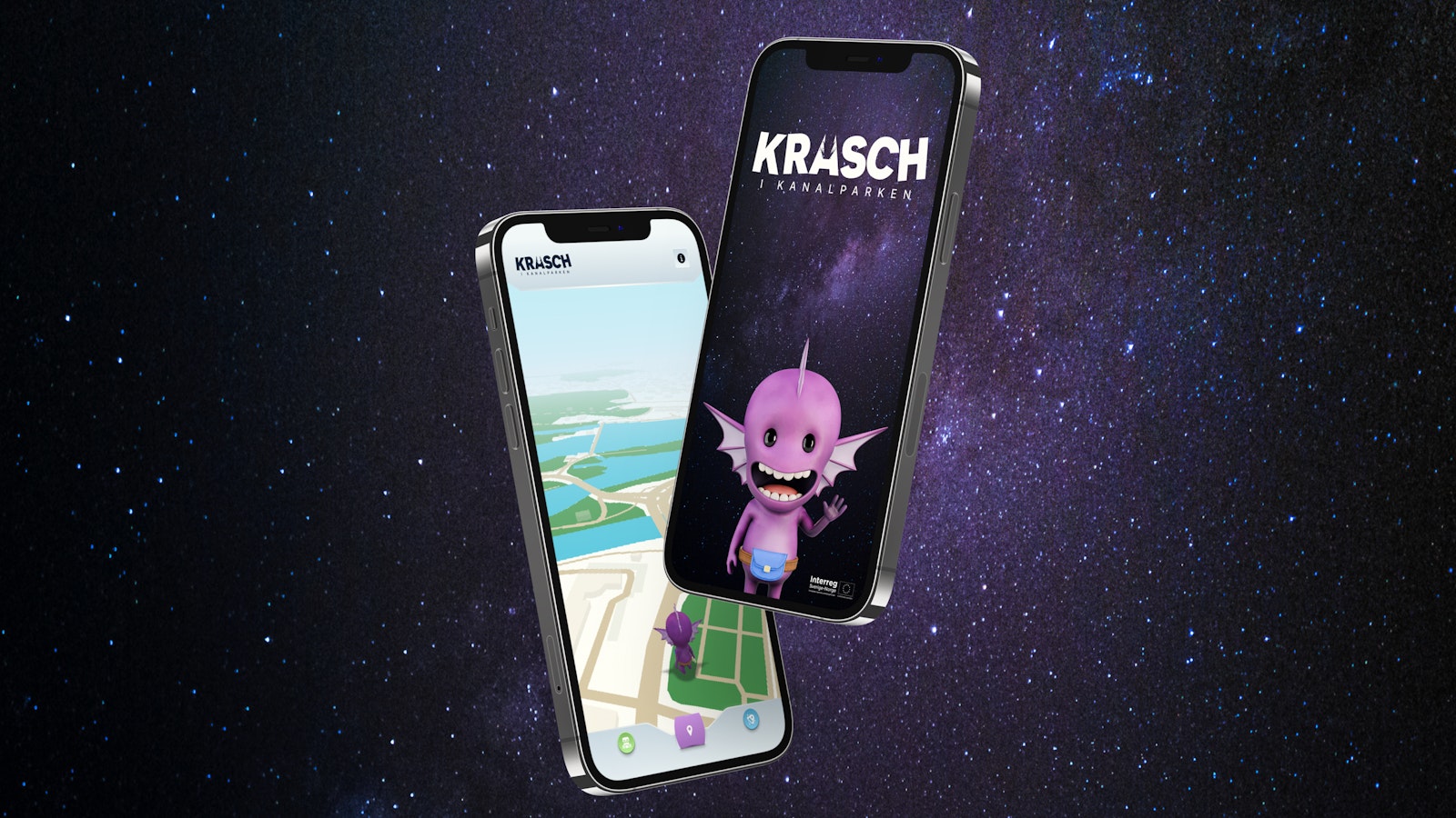 Two iphone screens krasch i kanalparken landscape