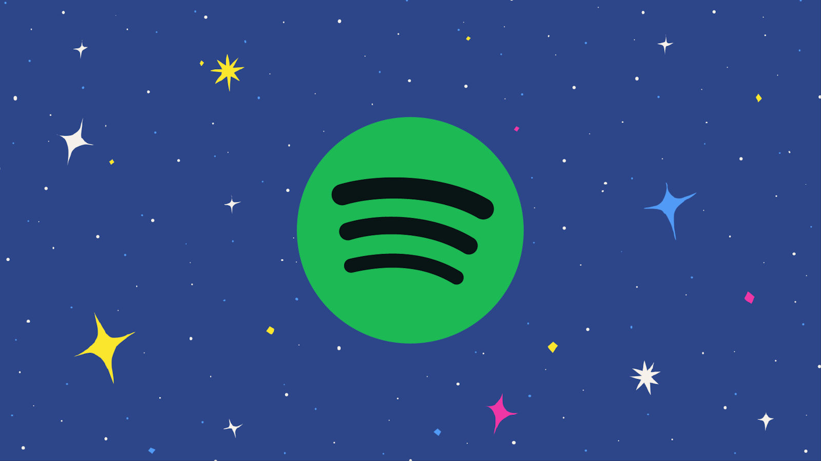 Spotify logo on illustrated night sky landscape