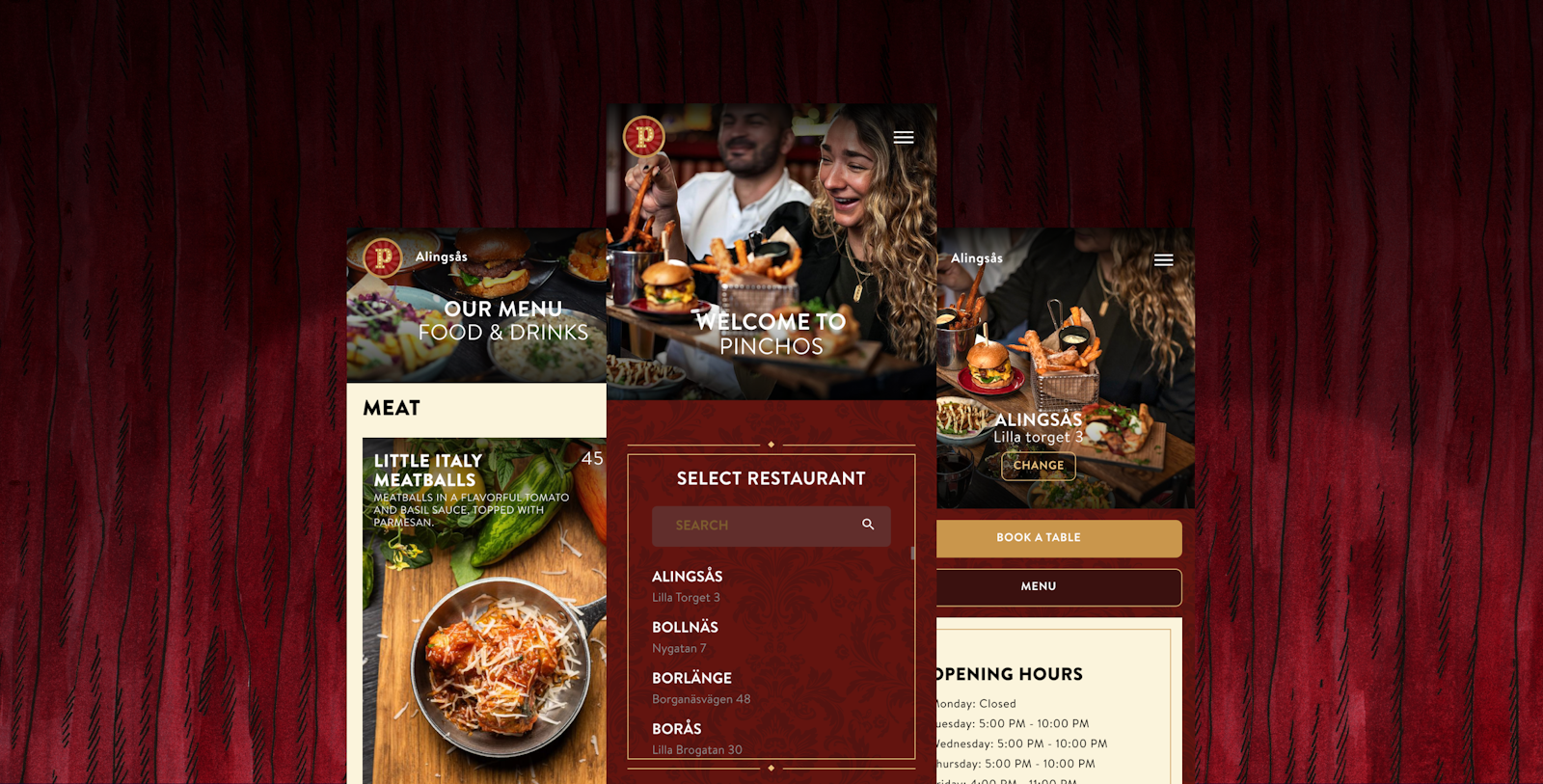 Restaurant menu interface featuring food options and a search bar.
