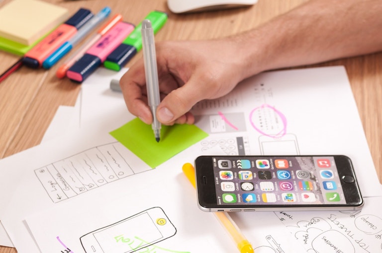 working space of a creative desginer using technology