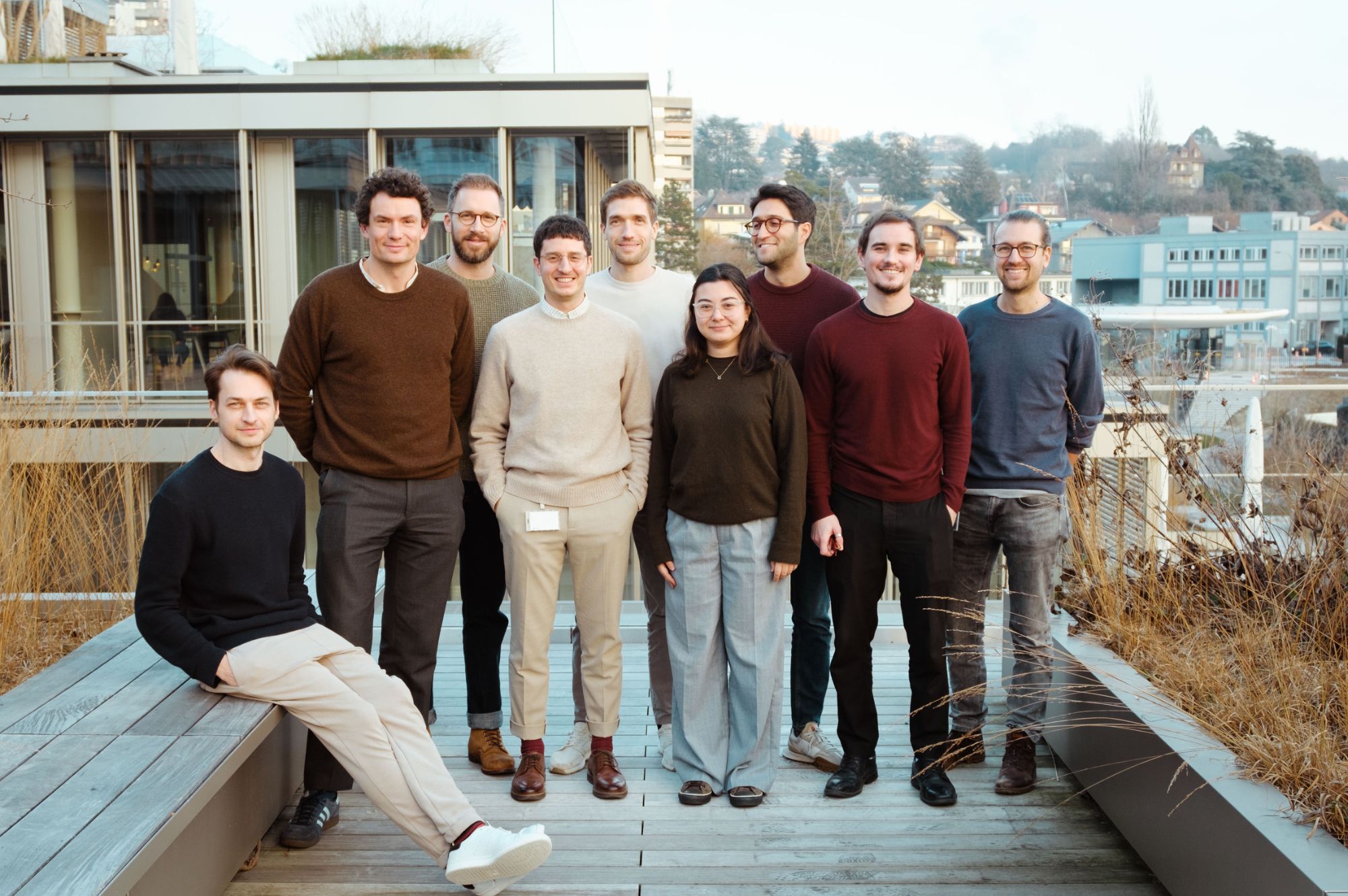 The DemoSquare team on the office terrace in Prilly