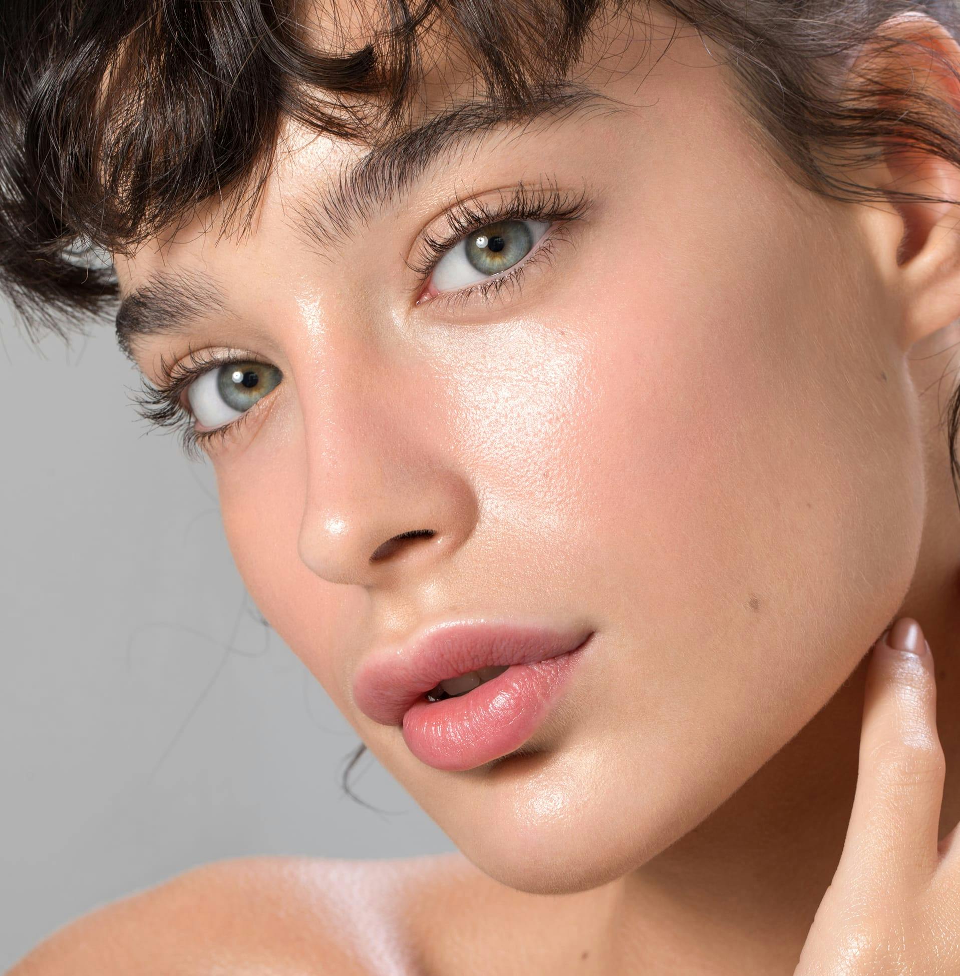 close up of woman with blue eyes